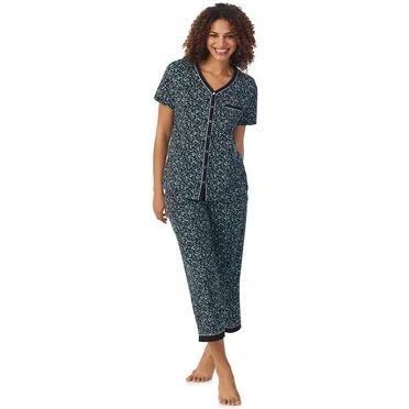 Joyspun Women's Cotton Blend Notch Collar Top and Capri Pants Pajama Set, 2-Piece, Sizes S to 4X ... | Walmart (US)