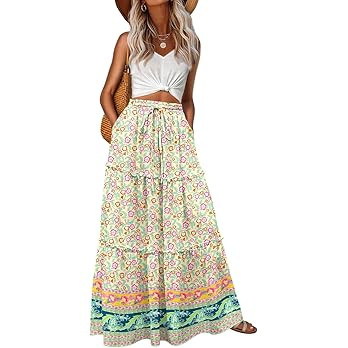 Amazon.com: Lepunuo Maxi Skirts Womens Casual Boho High Waisted Flowy Trendy Floral Cute Girls Sk... | Amazon (US)