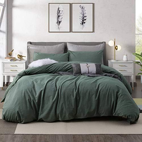 Ventidora Duvet Cover Set 100% Washed Cotton Green 3 Piece Bedding Set Full Queen Size ,1200 Thre... | Amazon (US)