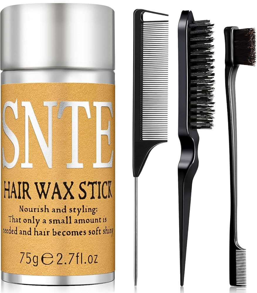 Slick Back Hair Brush & Hair Wax Stick Set - Tames Frizz & Smooths Flyaways - Sleek Ponytails, Bu... | Amazon (US)