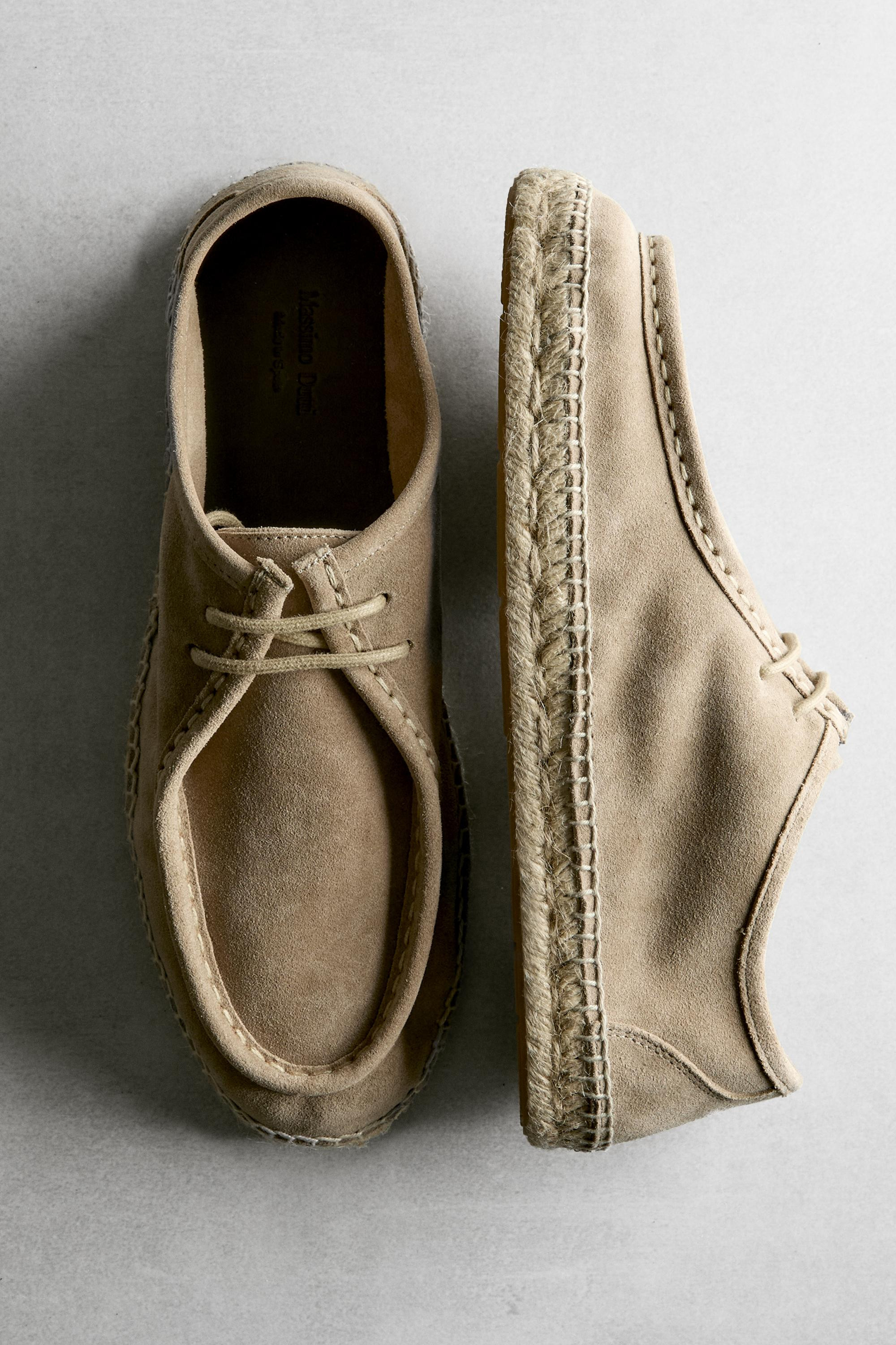 Split leather shoes with moc toe and jute sole | Massimo Dutti UK