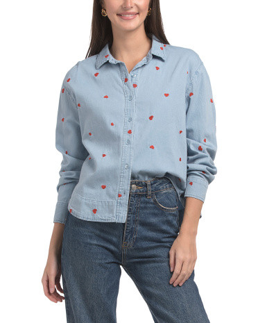 Smooth Denim Top With Heart Embroidery | TJ Maxx