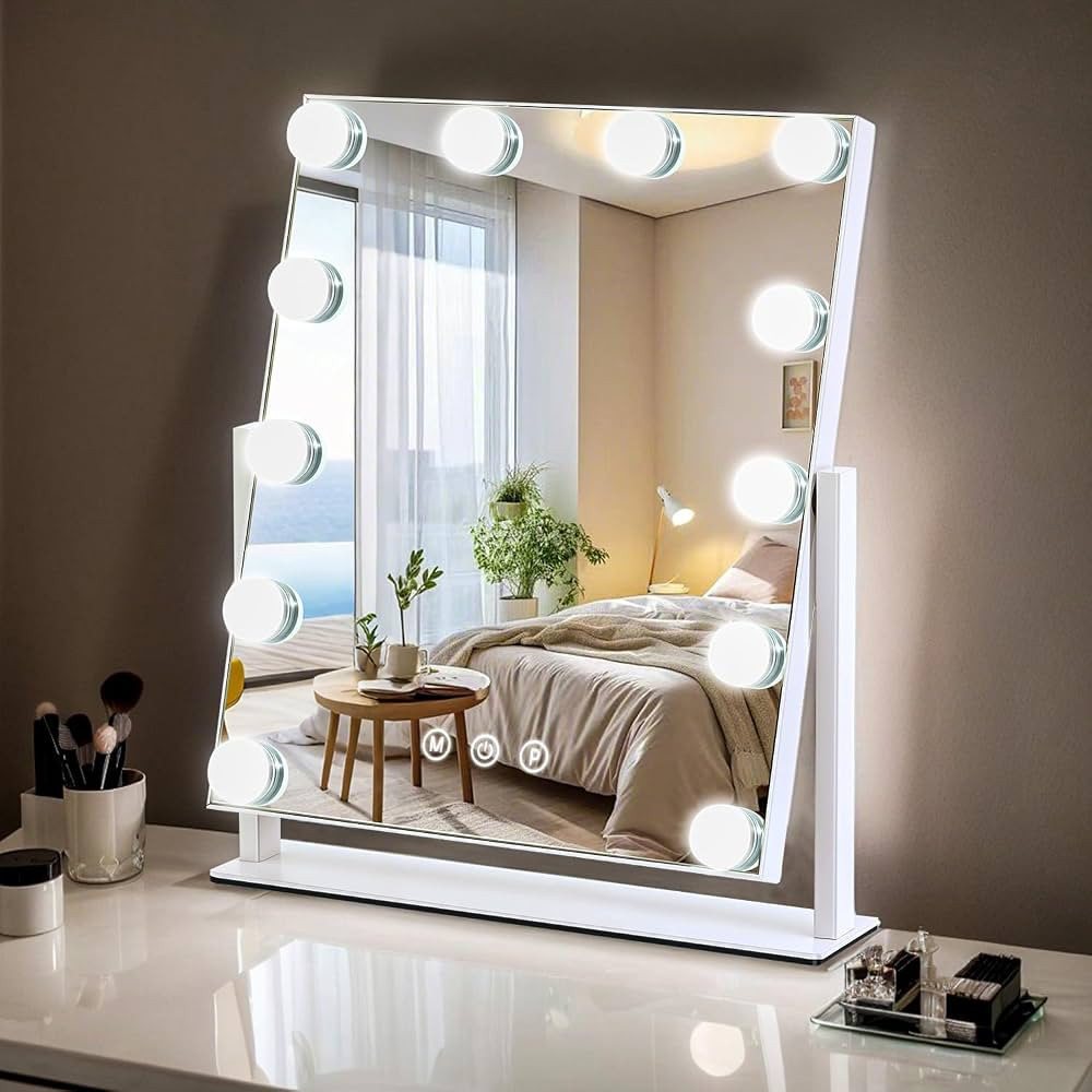Vanity Mirror with Lights, 13'' x 11'' Lighted Makeup Mirror for Desk, Hollywood Mirror with 12 D... | Amazon (US)