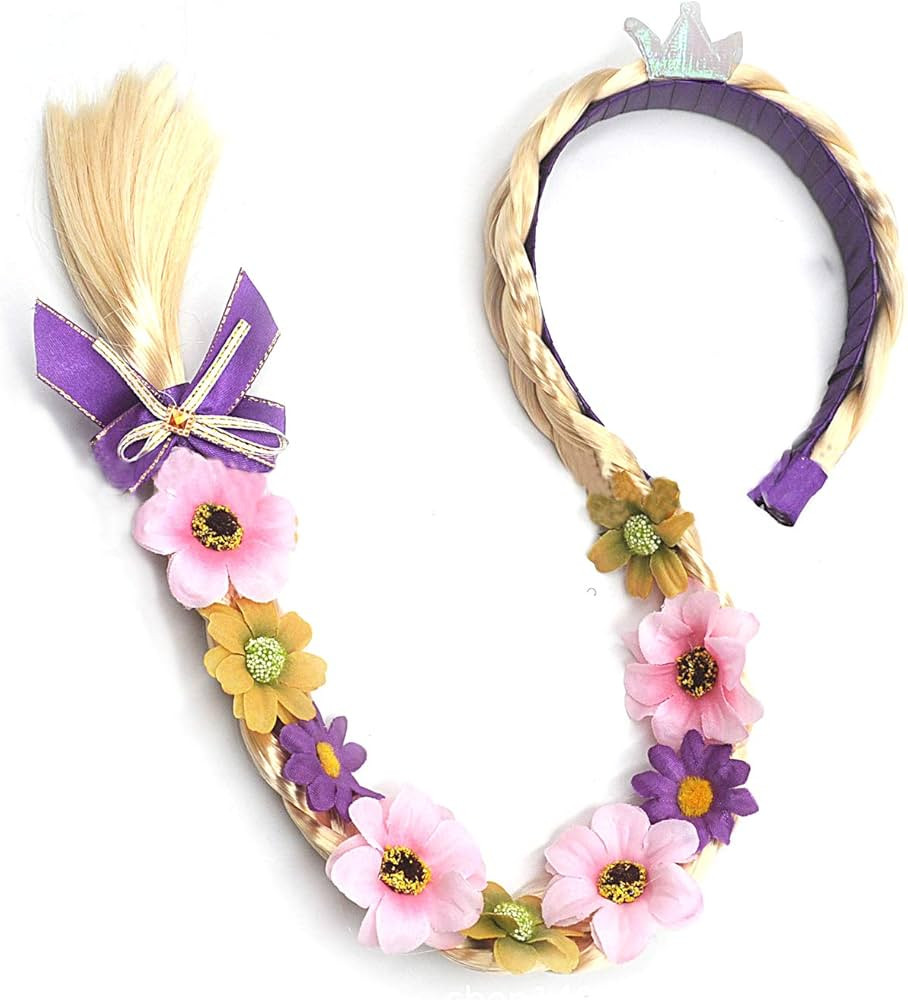 Tatibana Princess Dress up Wigs, Princess Rapunzel Long Braided Wig Headbands with Tiara Flowers ... | Amazon (US)