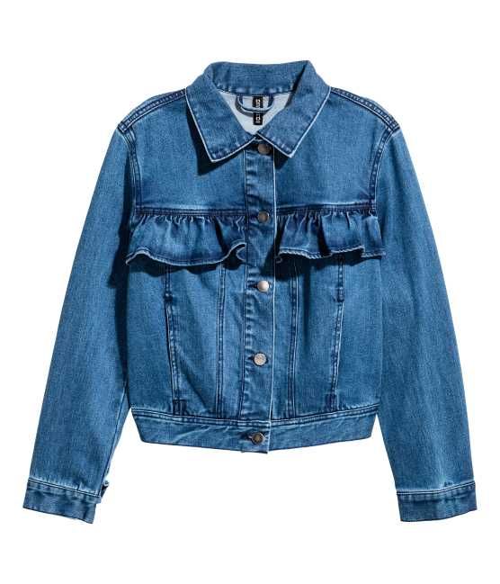 H&M - Ruffled Denim Jacket - Denim blue - Women | H&M (US)