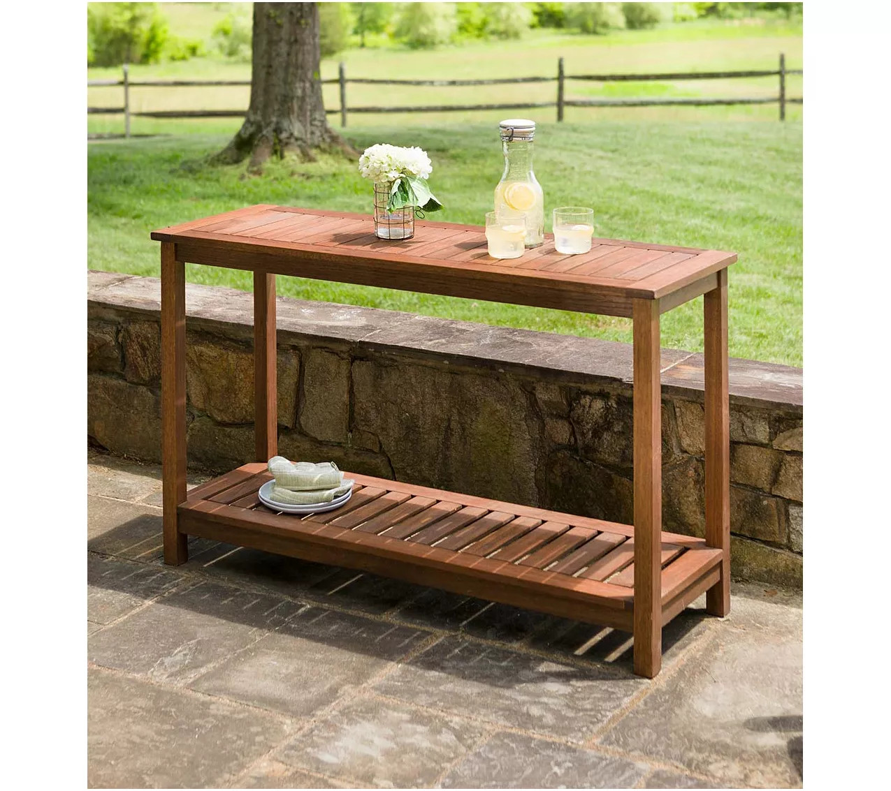 Plow & Hearth Lancaster Outdoor Eucalyptus WoodConsole Table - QVC.com | QVC