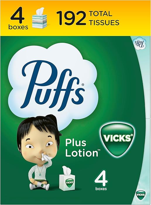 Puffs Plus Lotion with Vicks Facial Tissues, 4 Cubes, 48 Tissues per Box (192 Tissues) | Amazon (US)