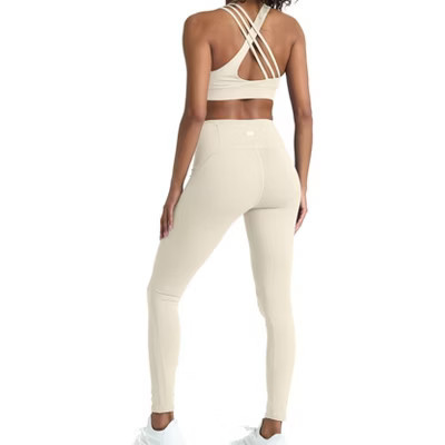 POPSUGAR 2 Piece Workout Sets for women - High Waist Leggings and Sports Bra Yoga Set Matching Gym Pilates Running Work Outfit SMALL Latte | Target