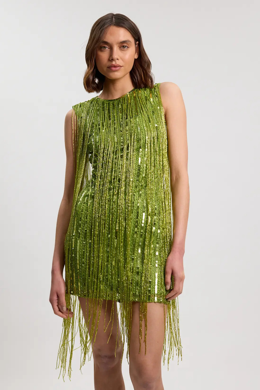 Beaded Fringed Sleeveless Woven Midi Dress | Karen Millen