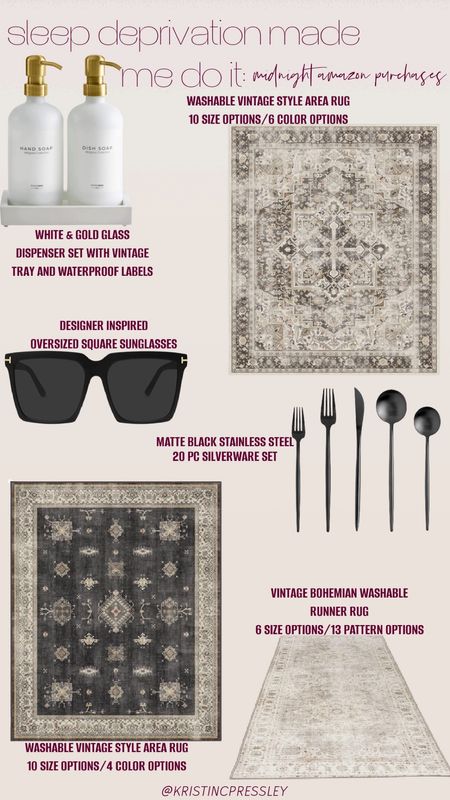 Midnight, Amazon buys. Designer sunglass dupe. Trendy sunglasses. Bathroom essentials. Home essentials. Kitchen essentials. Area rug. BoHo rug. Vintage rug. Spring refresh

#LTKSeasonal #LTKhome #LTKstyletip