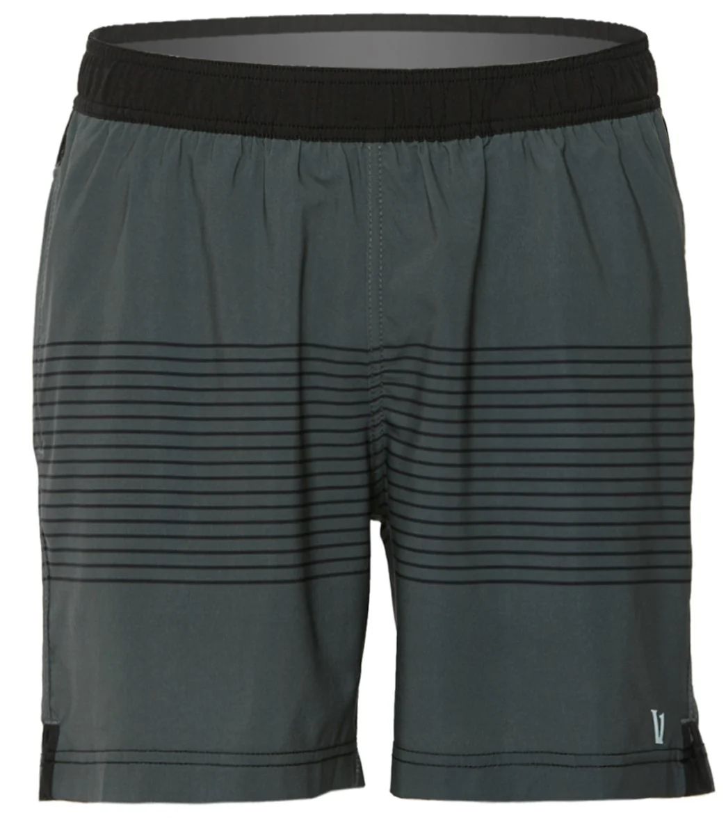 Vuori Men's Rush Yoga Shorts - Charcoal Black Stripe Block Large Polyester/Elastane Moisture Wicking | YogaOutlet.com