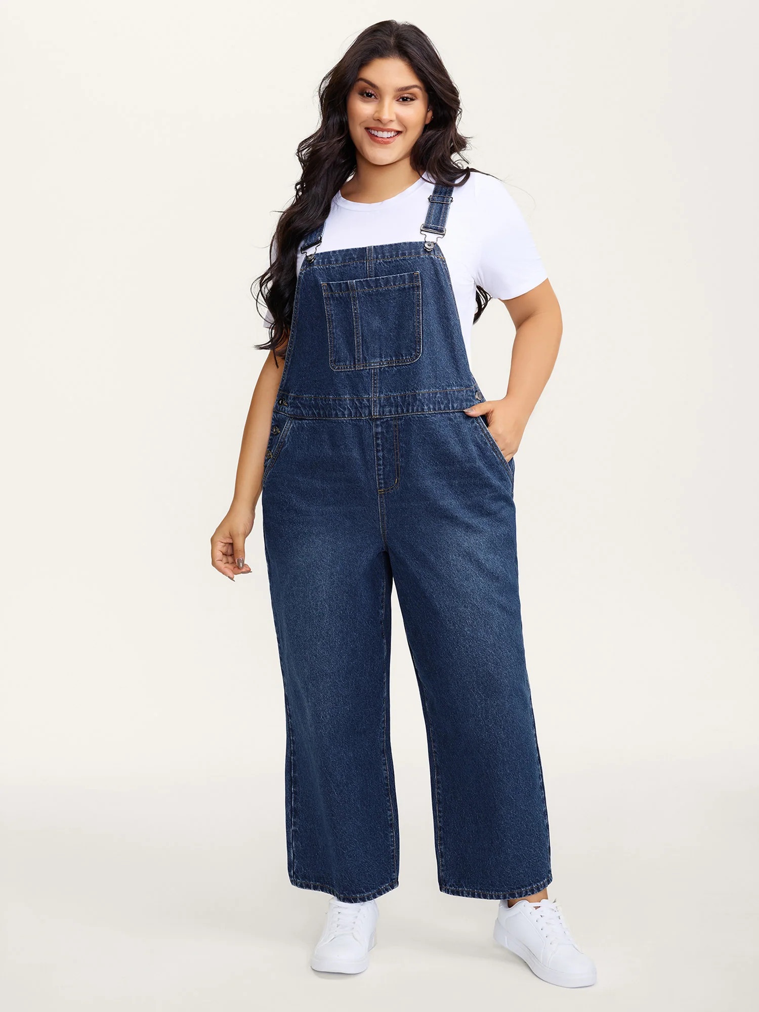 Cotton Relaxed-Fit Side Button Overall Denim Jumpsuit | Bloomchic