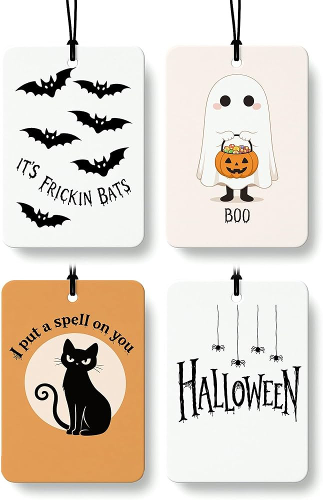 Halloween Black Cat Bat Orange Citrus Car Air Freshener 4pcs, Spooky Halloween Ghost Pumpkin Hang... | Amazon (US)