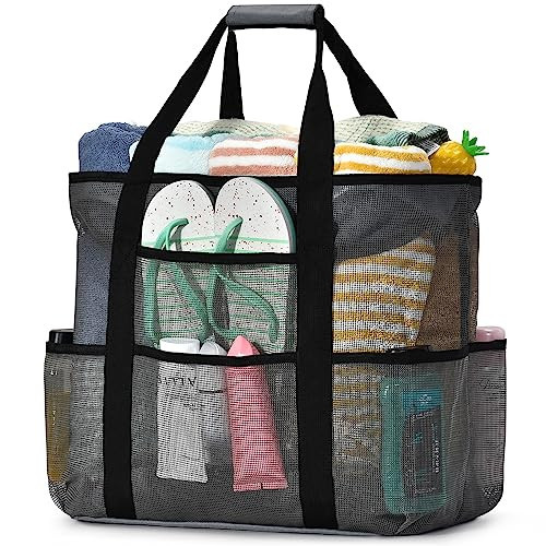 Becokan Beach Bags Waterproof Sandproof, Mesh Beach Bag for Women Swim Pool Bag Beach Tote Bag for Vacation Zipper 9 Pockets | Amazon (US)