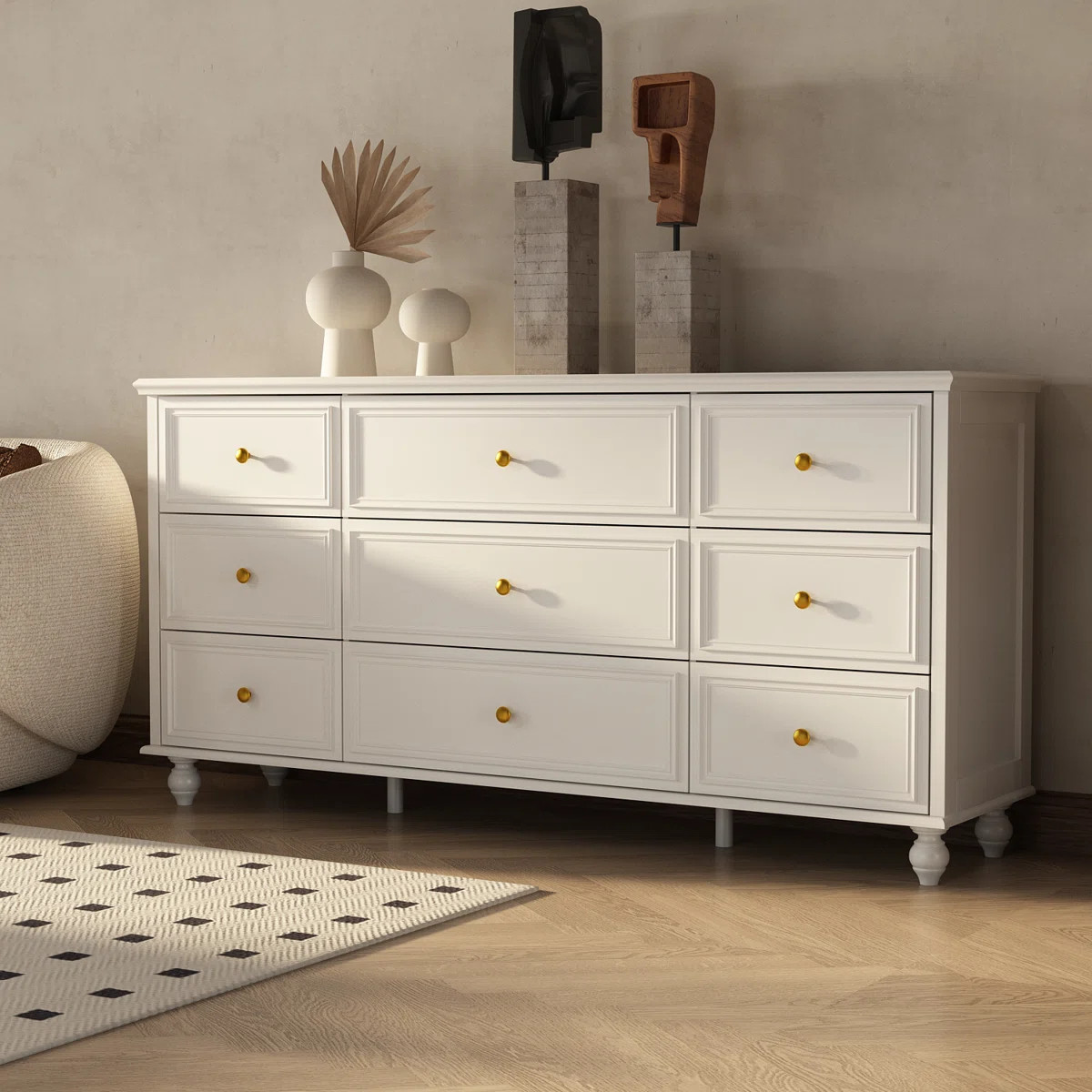 Classic Elegance 9-Drawer Dresser With Brass Knob Handles - Timeless | Wayfair North America