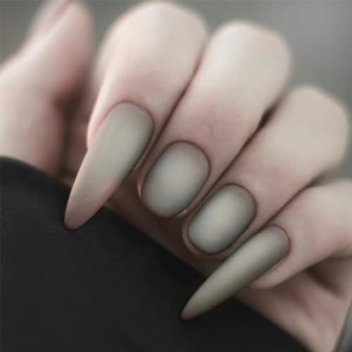 Halloween Press on Nails Dark Black Fake Nail with Vampire Teeth Designs Short Long Pointed Shaped False Nails Full Cover Matte Artificial Acrylic Nails Stick on Nails for Women Girls Manicure 24PCS | Amazon (US)