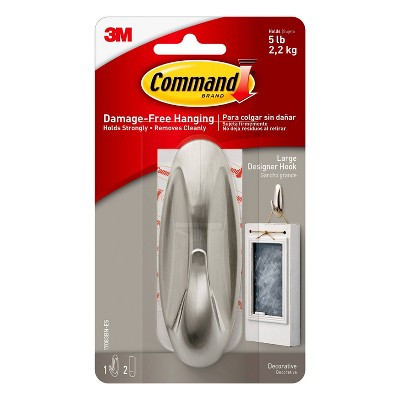 Command Large Designer Nickel Hook : Wall Hooks, Large Command Hooks, Silver, 5 lb Capacity, Decorative, Painted Finish | Target