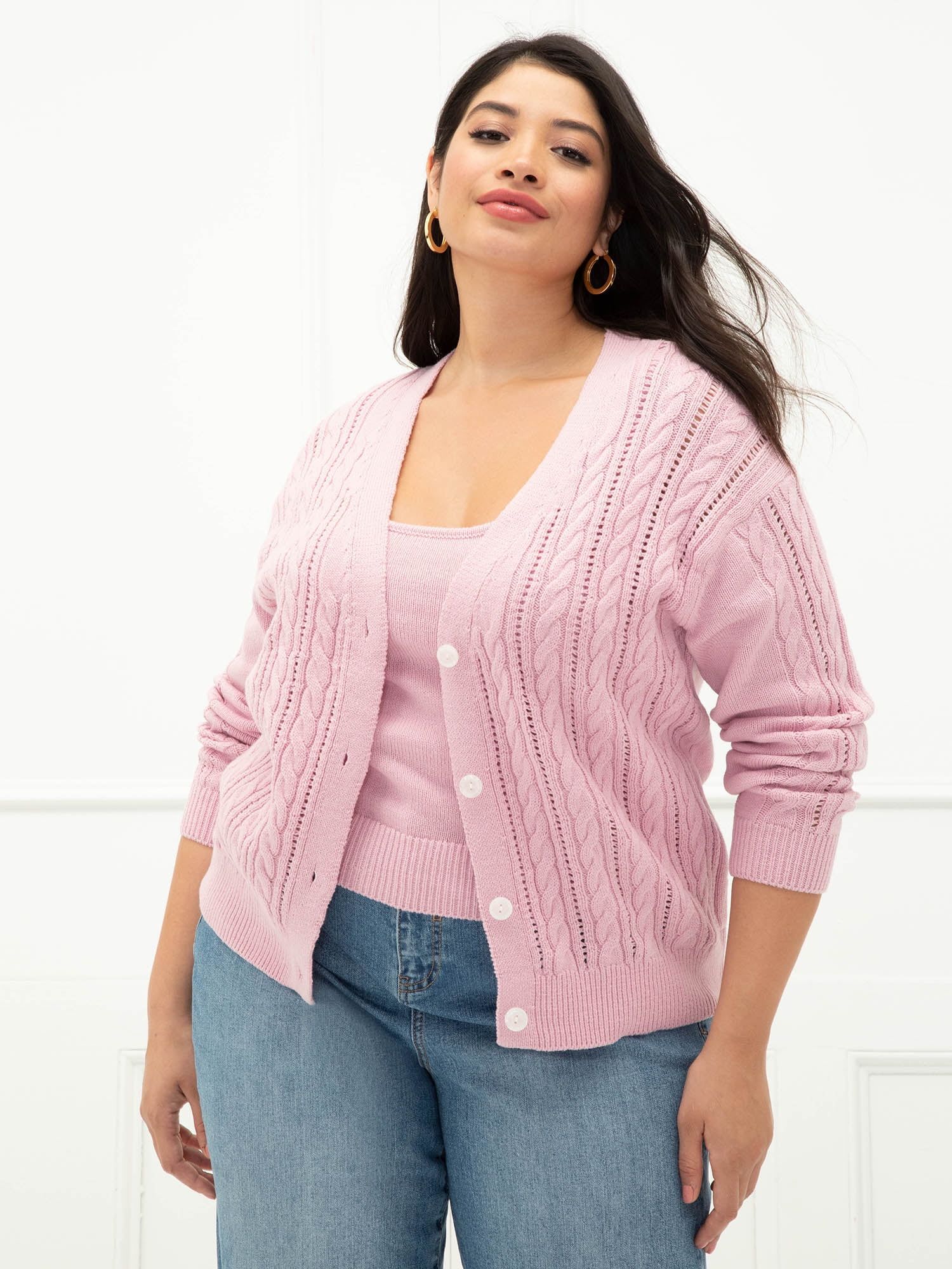 ELOQUII Elements Women's Plus Size Cardigan & Sweater Tank Top Twinset, 2-Piece | Walmart (US)