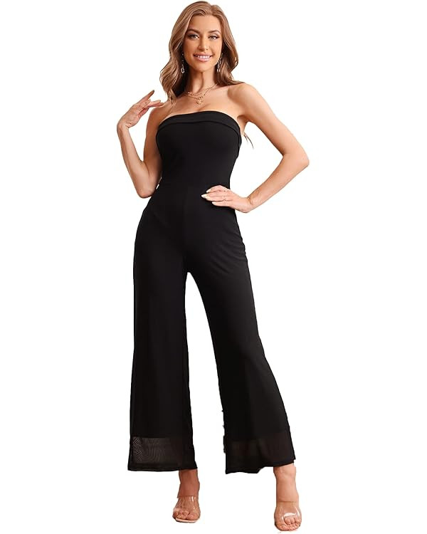 WDIRARA Women's Strapless Pants Romper Sleeveless Tube Jumpsuit High Waist Jumpsuit | Amazon (US)