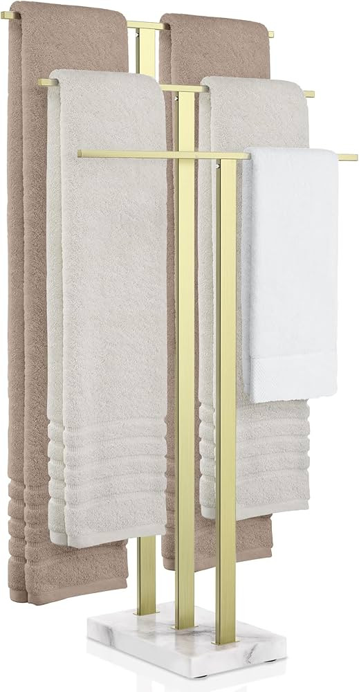KES Standing Towel Rack 3-Tier with Marble Base, Brushed Gold Towel Rack Stand for Bathroom Floor... | Amazon (US)