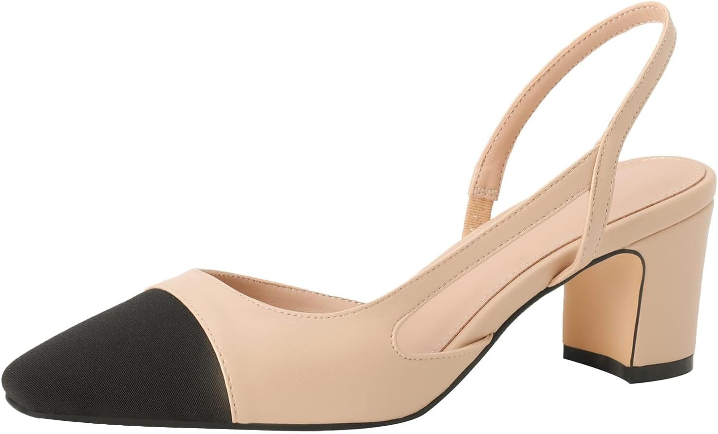 MIRAAZZURRA Women Sling Back Pumps Chunky Heels Sexy Splicing Round Toe Casual Wedding Shoes for Women Fashion Dress Shoes | Amazon (US)