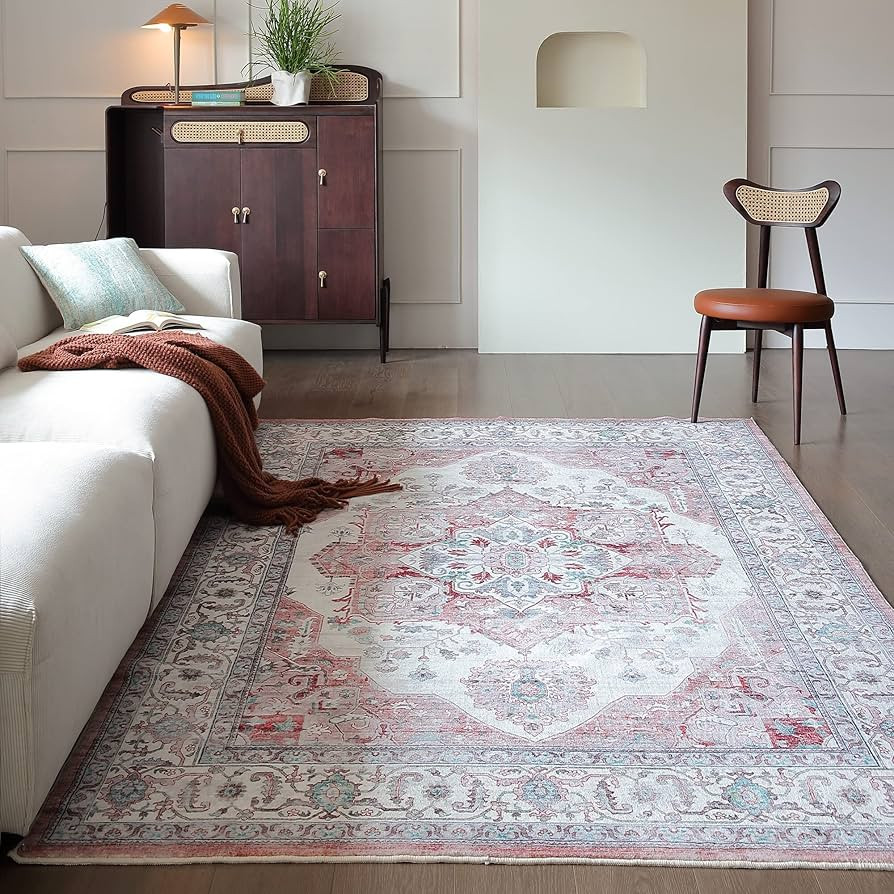 Vowkten 8x10 Area Rugs Machine Washable Boho Rug Non-Slip Persian Vintage Vintage Low Pile Rugs f... | Amazon (US)