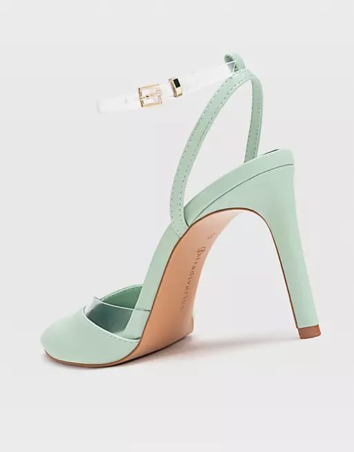 Stradivarius pointed heeled shoes with clear ankle strap in green | ASOS (Global)