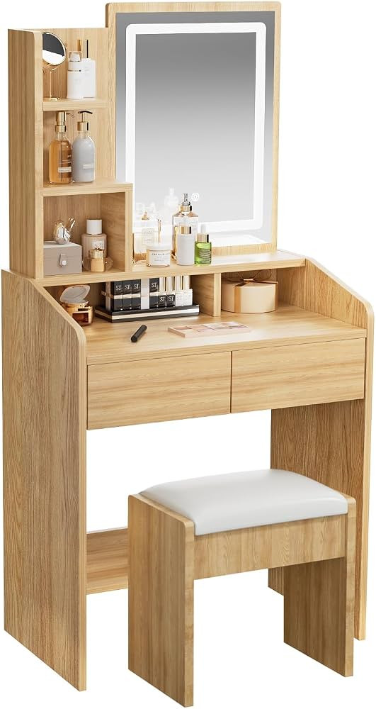 Vanity Desk with Mirror and Lights, 60cm Small Makeup Vanity with Stool | Amazon (CA)