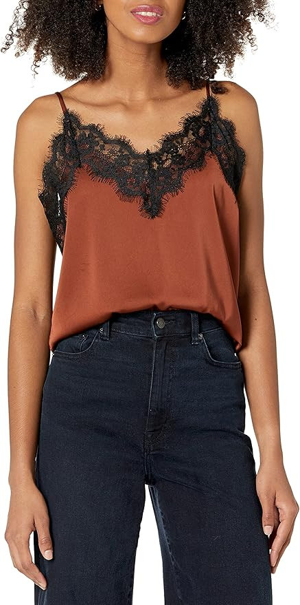 The Drop Women's Natalie V-Neck Lace Trimmed Camisole Tank Top | Amazon (US)
