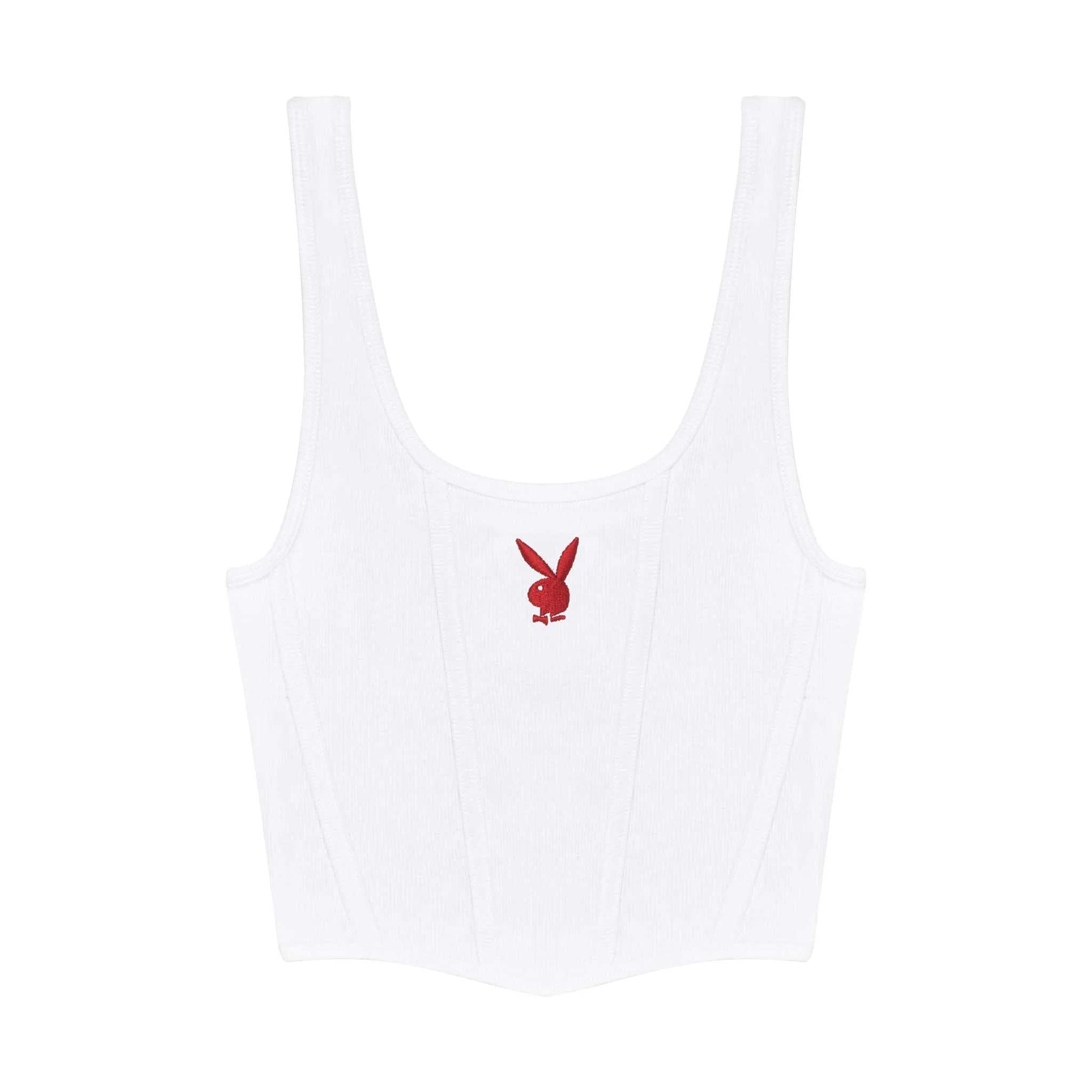 White Corset Ribbed Tank Top | Playboy