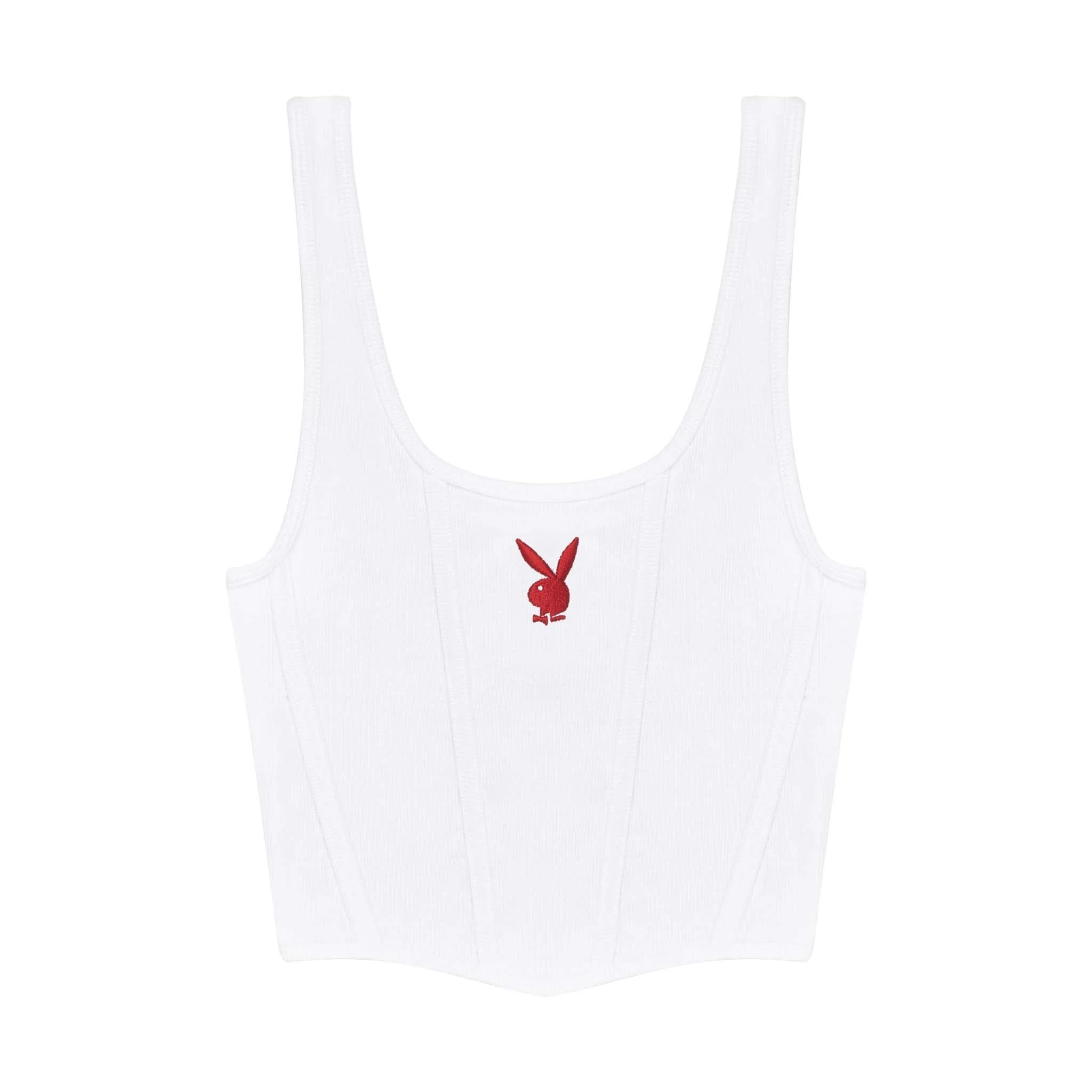 White Corset Ribbed Tank Top | Playboy