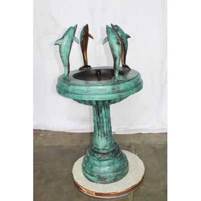 Nifao Collection Three Dolphins Bronze Fountain Green Patina Finish 26" x 26" x 47"H. | Wayfair North America