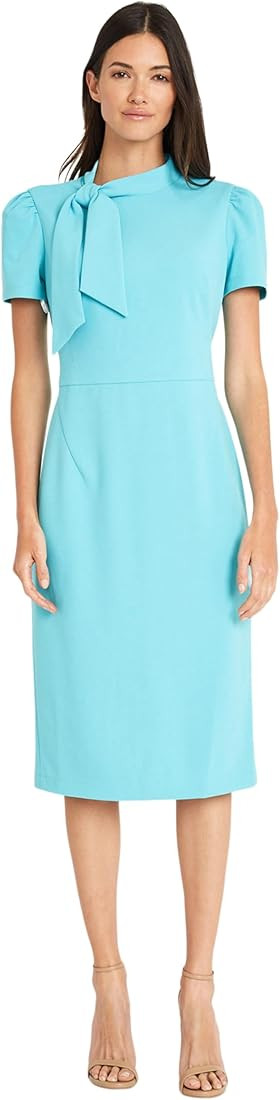 Maggy London Women's Midi Short Sleeve Sheath with Neck Tie Career Office Work Wear | Amazon (US)