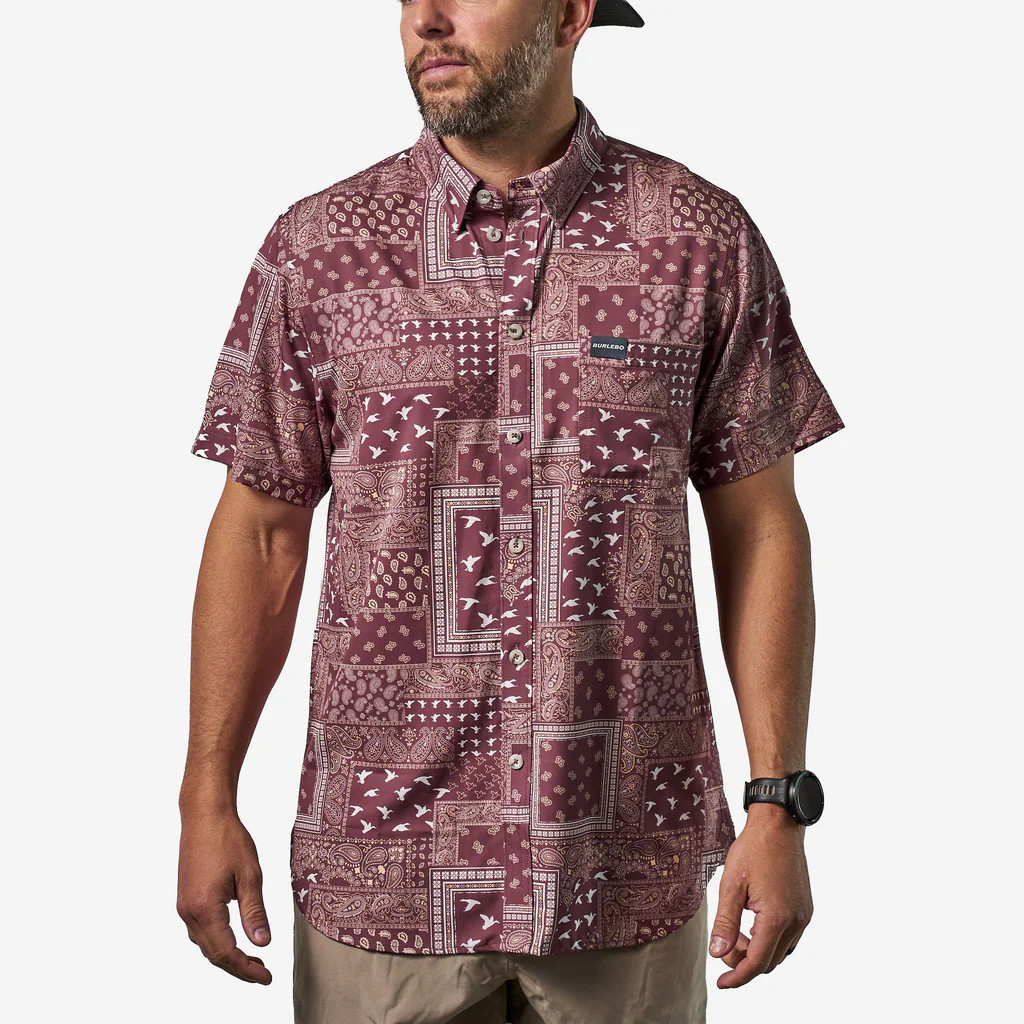 Performance Button Up - Paisley Duck - Maroon | BURLEBO