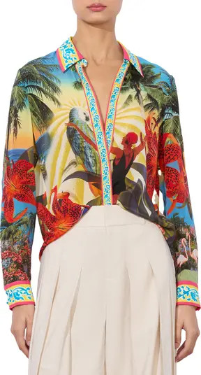Willa Tropical Print Silk Button-Up Shirt | Nordstrom