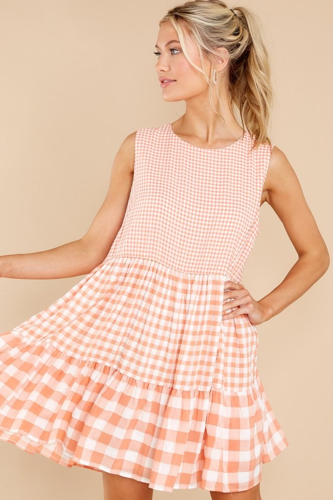 Speak To Me Peach Gingham Dress | Red Dress 