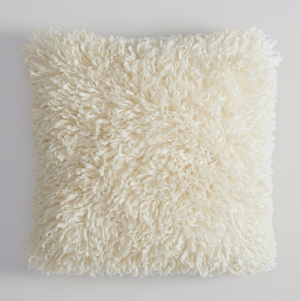 Mongolian Recycled Faux-Fur Pillow Cover, 18x18, Ivory | Pottery Barn Teen