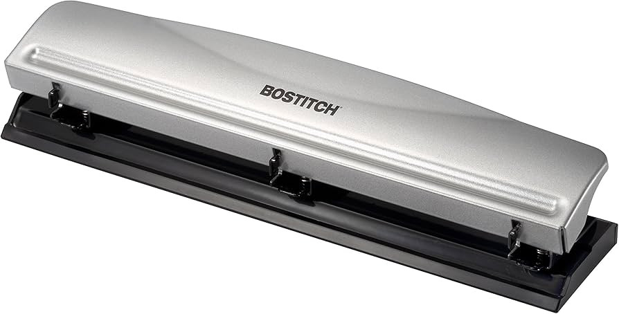 Bostitch Office Premium 3 Hole Punch, 12 Sheet Capacity, Metal, Rubber Base, Easy-Clean Tray, Sil... | Amazon (US)