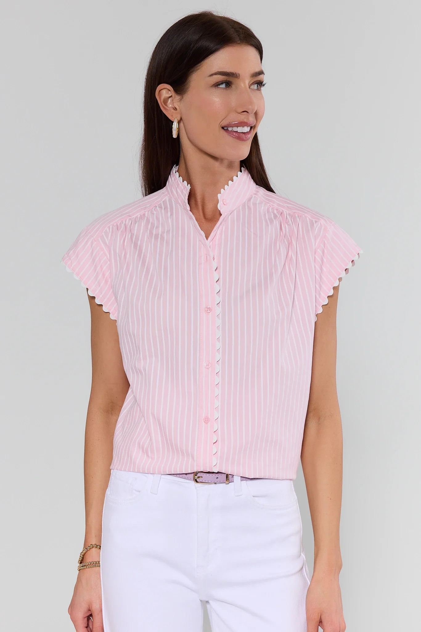 Pink Stripe Scalloped Trim Top | Avara