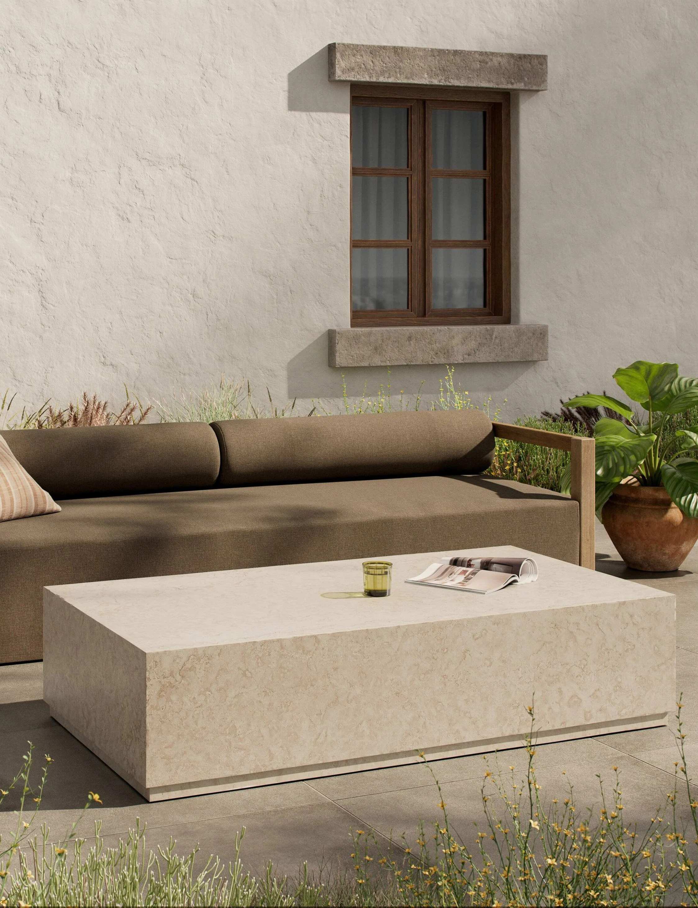Alber Indoor / Outdoor Coffee Table, Cream Marble | Lulu and Georgia 