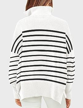 ZESICA Women's Striped 1/4 Zipper Sweater 2023 Long Sleeve Ribbed Knit Loose Oversized Chunky Pul... | Amazon (US)