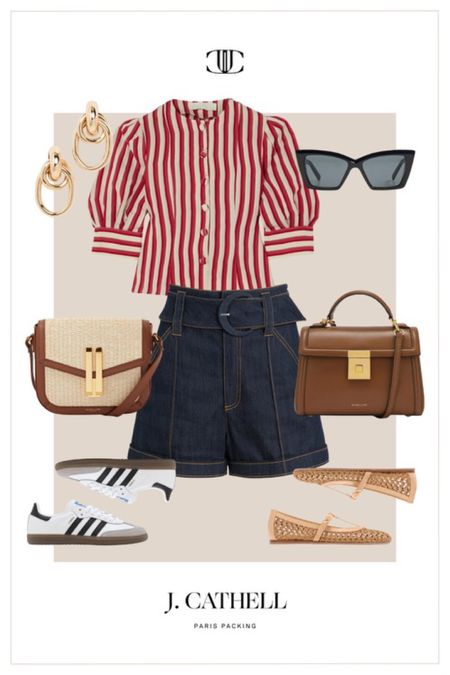 Inspired from our trip to Paris, here  is an idea for an outfit to wear in this beautiful city.

Blouse, denim shorts, high rose shorts, sunglasses, ballet flats, sneakers, top handle bag, cross body bag, vacation outfit, France outfit, Paris outfit, summer outfit, summer look, vacation outfit 

#LTKstyletip #LTKshoecrush #LTKover40
