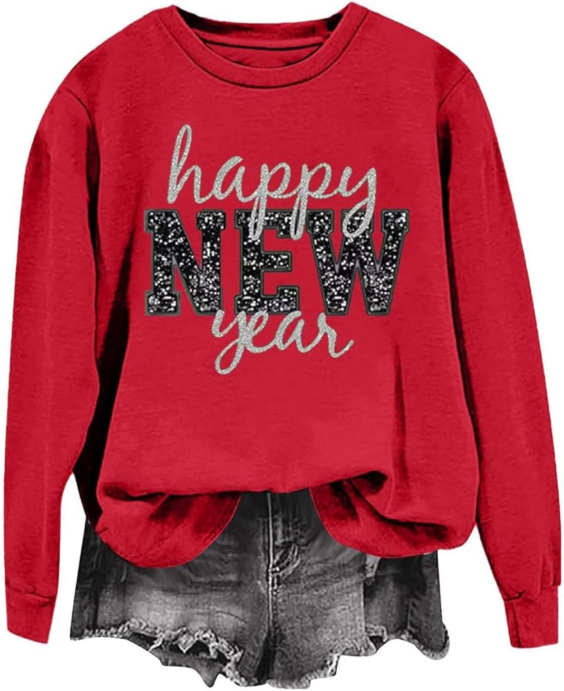 Happy New Years 2026 Sweatshirt Women Xmas Holiday New Years Eve Pullover Shirts Long Sleeve Merr... | Amazon (US)