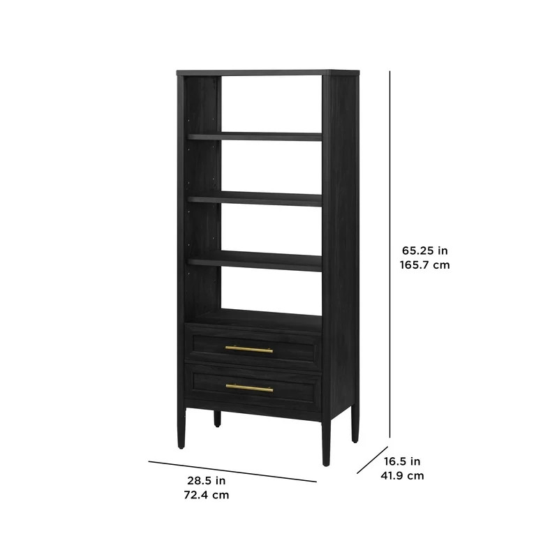 Better Homes & Gardens Oaklee 4-Shelf Bookcase with Storage Drawers, Charcoal Finish | Walmart (US)