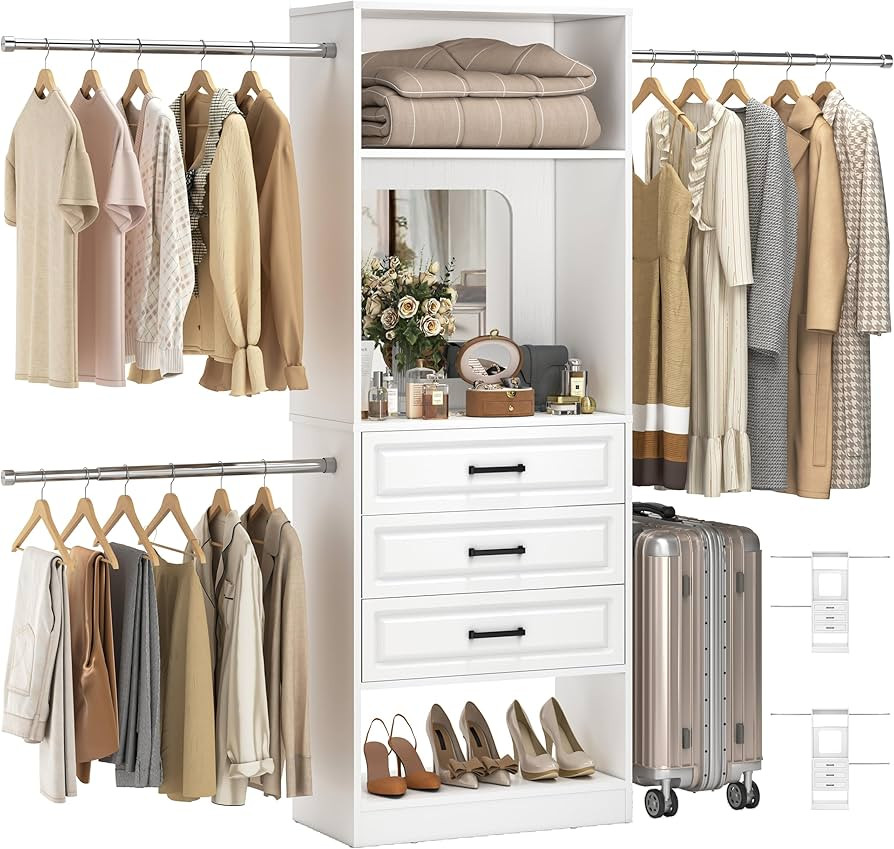 Unikito 48" W - 96” W Closet System with Mirror, 8FT Walk in Closet Organizer Kits with Drawers... | Amazon (US)