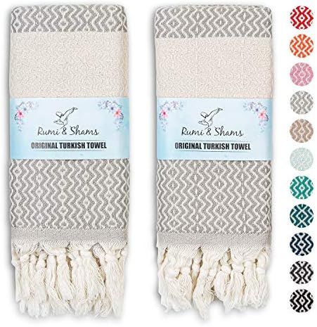 RUMI & SHAMS Turkish Hand Towels for Bathroom | 100% Cotton Farmhouse Hand Towels | 2 Pcs Decorat... | Amazon (US)