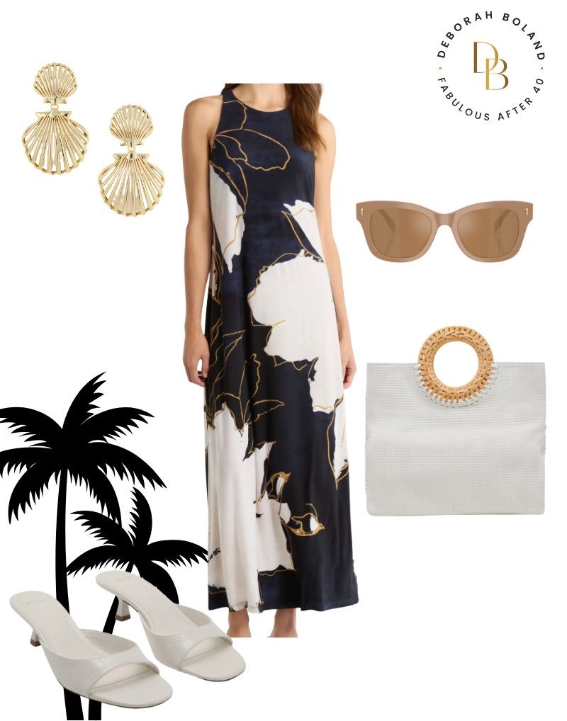 Vacation time in this glam maxi that would be perfect for a Caribbean cruise, trip to Mexico or holiday in Florida. Even wear it to a tropical destination wedding! The perfect resort wear! Accessorize it with a cute summery bag and white sandals! 

#LTKOver40 #LTKWedding #LTKTravel