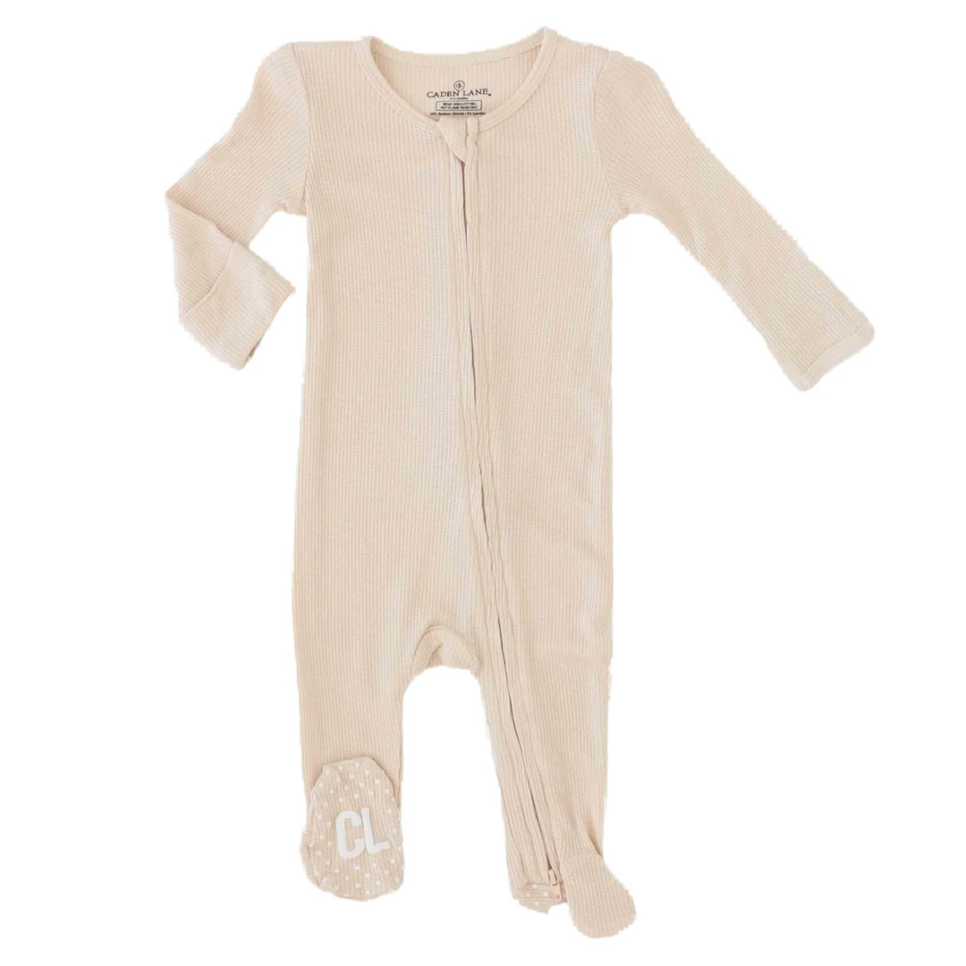 Oatmeal Waffle Bamboo Zipper Footie | Caden Lane