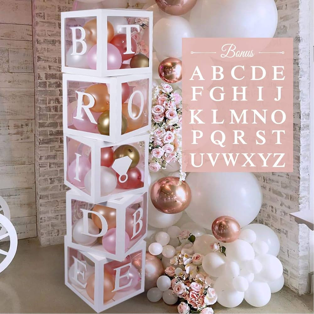 96 PC Bridal Shower Decorations Balloon Boxes White- Transparent Block with BRIDE TO BE + GROOM +... | Amazon (US)