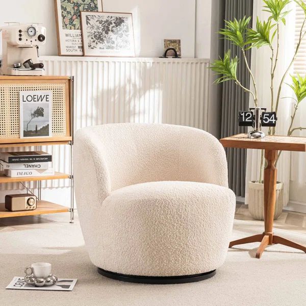 Hadriel 30"Upholstered Swivel Chairs,Full Assembled Boucle Fabric Barrel Chair,Small Space Armcha... | Wayfair North America